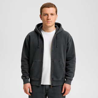 Herren Zip Hoodie im Washed Look | Oversized & Schwer