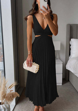 Damen Plissiertes Kleid mit Taillenausschnitt | Maxi