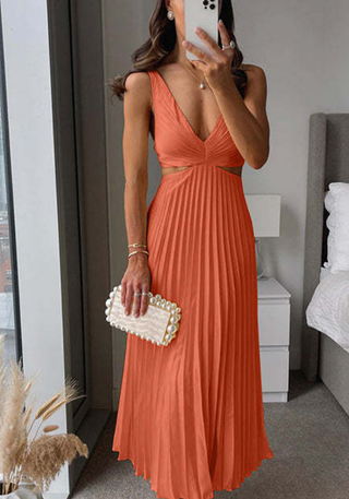 Damen Plissiertes Kleid mit Taillenausschnitt | Maxi