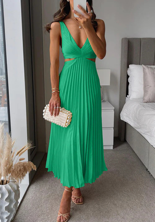Damen Plissiertes Kleid mit Taillenausschnitt | Maxi