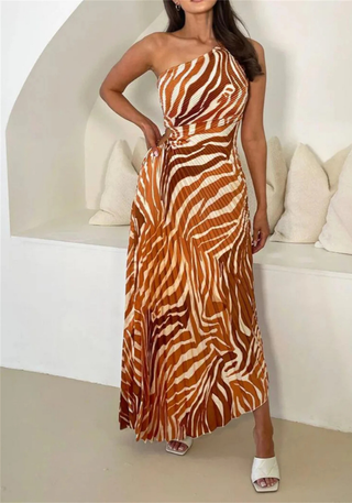 Damen Asymmetrisches Falten Maxikleid | Asymmetrischer Träger