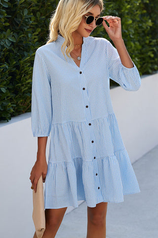 Damen Sommer Kleid Kariert mit Knöpfen | Mini