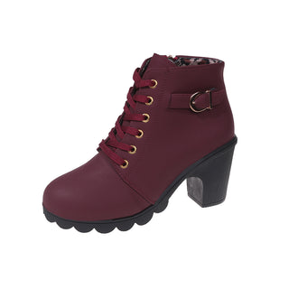 Damen Schnürstiefeletten | Chunky Heel mit Reißverschluss