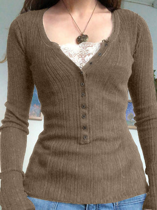 Women's Ribbed Longsleeve | With Button Placket Front