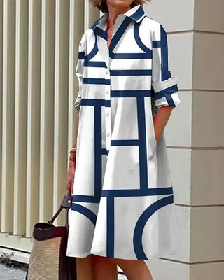 Damen Hemdblusenkleid mit Grafik | Mit Knöpfen