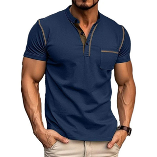 Herren Kurzarm Henley Shirt | Colorblock & Lässig