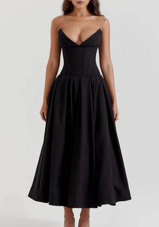Damen Corsage Trägerloses Kleid | Midikleid