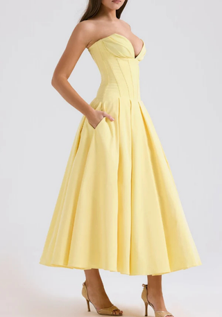 Damen Corsage Trägerloses Kleid | Midikleid