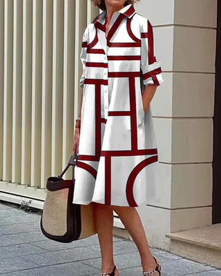 Damen Hemdblusenkleid mit Grafik | Mit Knöpfen