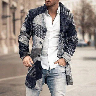 Herren Patchwork Langmantel | Mit Knöpfen