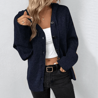 Damen Knopf-Cardigan | Mit Kapuze