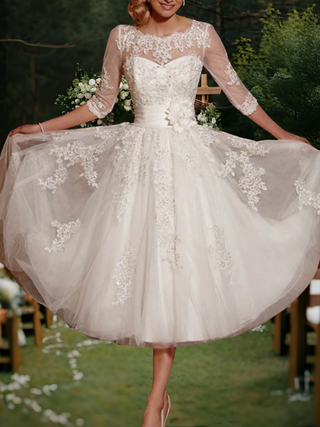 Damen A-Linien Hochzeitskleid | Midi