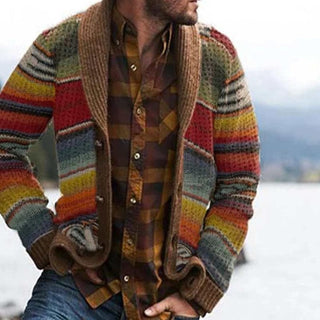 Herren mehrfarbiger Cardigan Pullover | Vintage-Stil