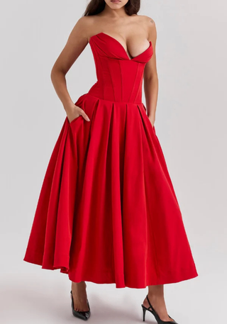 Damen Corsage Trägerloses Kleid | Midikleid
