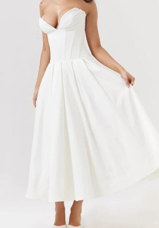 Damen Corsage Trägerloses Kleid | Midikleid