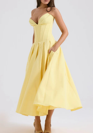 Damen Corsage Trägerloses Kleid | Midikleid