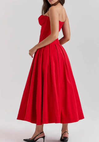 Damen Corsage Trägerloses Kleid | Midikleid
