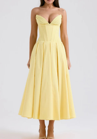 Damen Corsage Trägerloses Kleid | Midikleid
