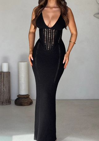 Damen Glitzerndes Bodycon Maxikleid | Spaghetti-Träger