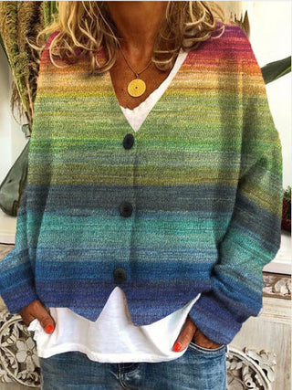 Gestreifter Damen-Button-Cardigan | Wellenstrick