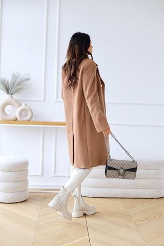 Doppelreihiger langer Mantel für Damen | Strukturierter Stil