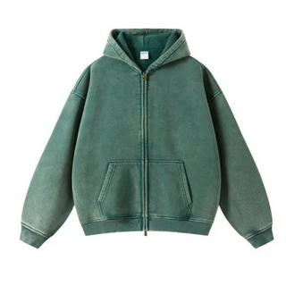Herren Zip Hoodie im Washed Look | Oversized & Schwer