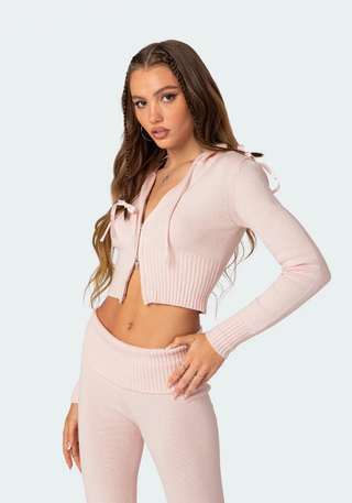 Damen Strick Zip-Up Kapuzen-Cardigan | Kurz & Figurbetont