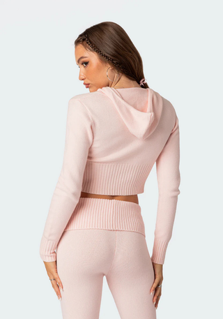 Damen Strick Zip-Up Kapuzen-Cardigan | Kurz & Figurbetont