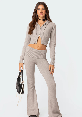 Damen Strick Zip-Up Kapuzen-Cardigan | Kurz & Figurbetont