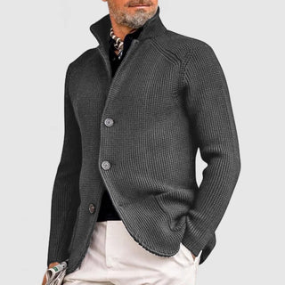 Herren-Strickjacke mit Rippmuster | Stehkragen