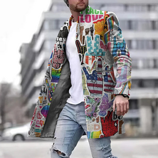 Herren Langer Grafikmantel | Bunt Bedruckt Modern