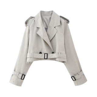 Damen Cropped Trenchcoat | Mit Gürtelmanschetten