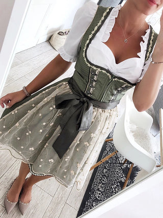 Damen Oktoberfest Dirndl Kleid | Spitzen-Schürze & Kurzarm-Bluse