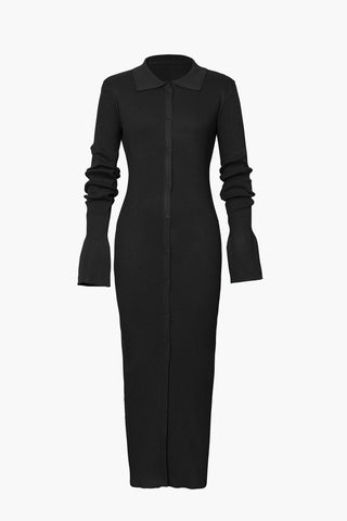 Damen-Langarmkleid mit Rippstrick | Maxi