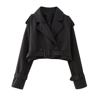 Damen Cropped Trenchcoat | Mit Gürtelmanschetten