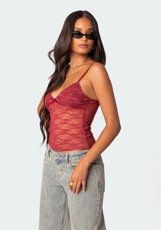 Damen Transparente Spitzen Tanktop | Verstellbare Träger