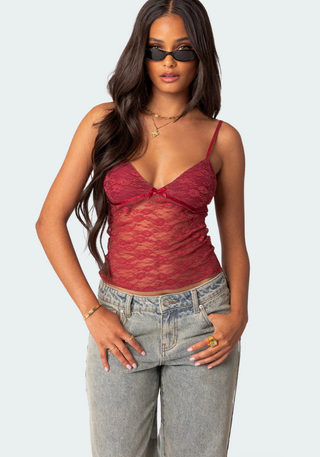 Damen Transparente Spitzen Tanktop | Verstellbare Träger