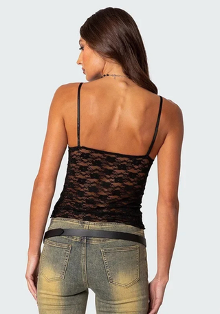 Damen Transparente Spitzen Tanktop | Verstellbare Träger