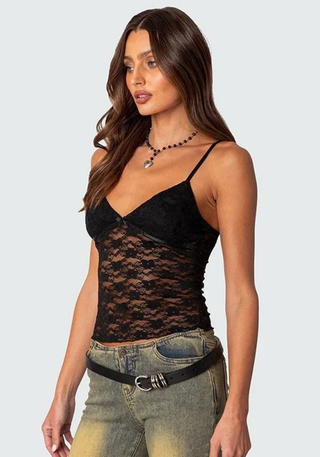 Damen Transparente Spitzen Tanktop | Verstellbare Träger