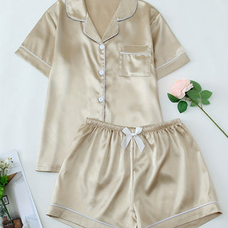 Damen Pyjama Set | Knopfverschluss Oberteil & Shorts