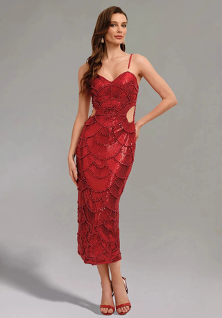 Damen Glitzerndes Figurbetontes Kleid | Midi