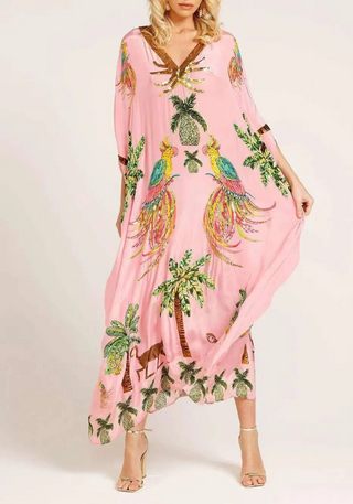 Damen Luftiges Tropenprint Kaftan Kleid | Maxi