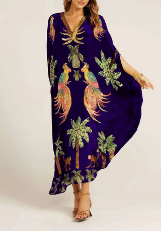 Damen Luftiges Tropenprint Kaftan Kleid | Maxi