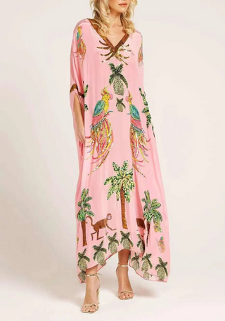 Damen Luftiges Tropenprint Kaftan Kleid | Maxi