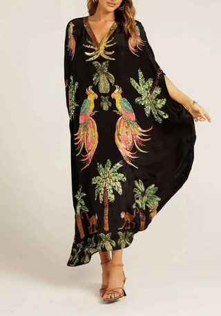 Damen Luftiges Tropenprint Kaftan Kleid | Maxi