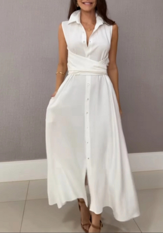 Damen Ärmelloses Hemdblusenkleid mit Bindegürtel | Midi
