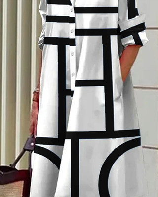 Damen Hemdblusenkleid mit Grafik | Mit Knöpfen