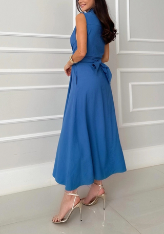 Damen Ärmelloses Hemdblusenkleid mit Bindegürtel | Midi