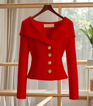 Damen Fitted Button Cardigan | Off Shoulder