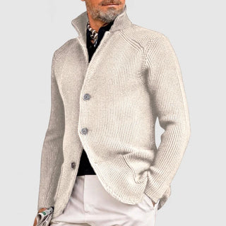 Herren-Strickjacke mit Rippmuster | Stehkragen